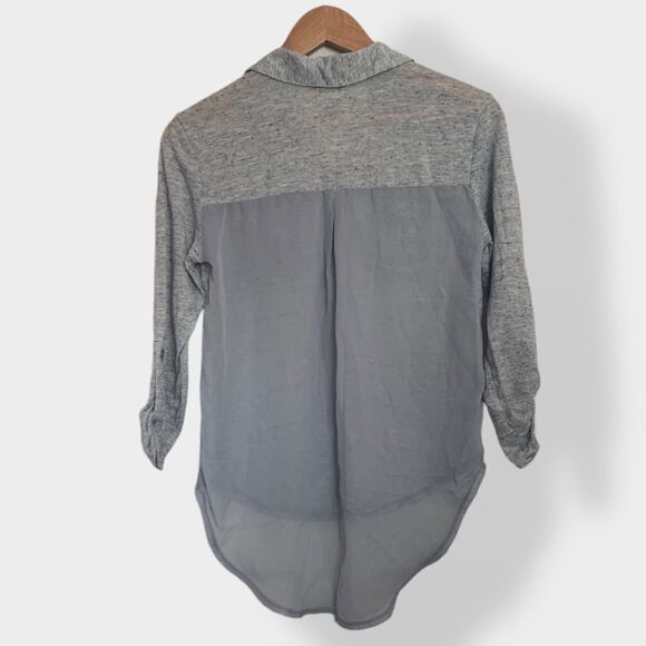 Grey 1/2 Button Up Collared Blouse - Picture 2 of 3